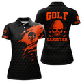 Custom Black Orange Golf Skull Shirt Scary Golf Design Women's Polo Shirts S-5XL