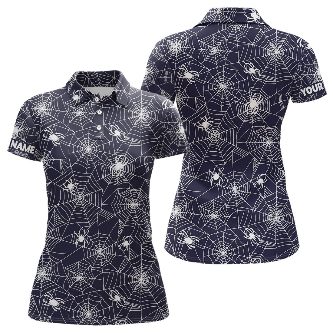 Custom Spooky Spiders Cobweb Navy Halloween Golf Shirt Women's Polo Shirts S-5XL