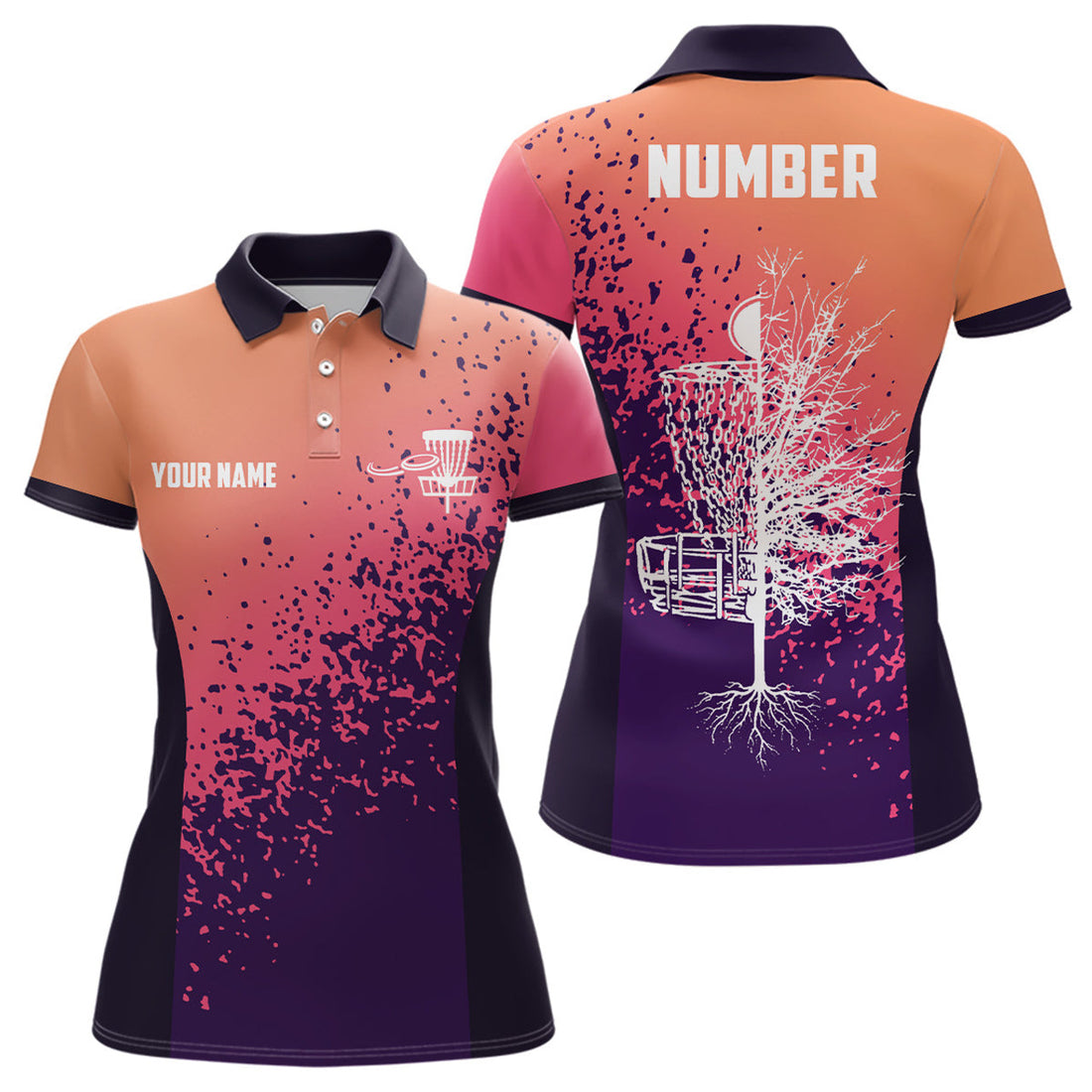 Custom Name Disc Golf Sunset Gradient Paint Shirt Women's Polo Shirts S-5XL