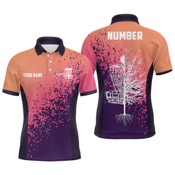 Personalized Disc Golf Gradient Sunset Paint Custom Polo Shirt Men's Polo Shirt S-5XL