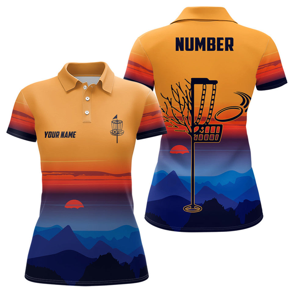 Custom Mountain Sunset Landscape Disc Golf Shirt for Women's Polo Shirts S-5XL