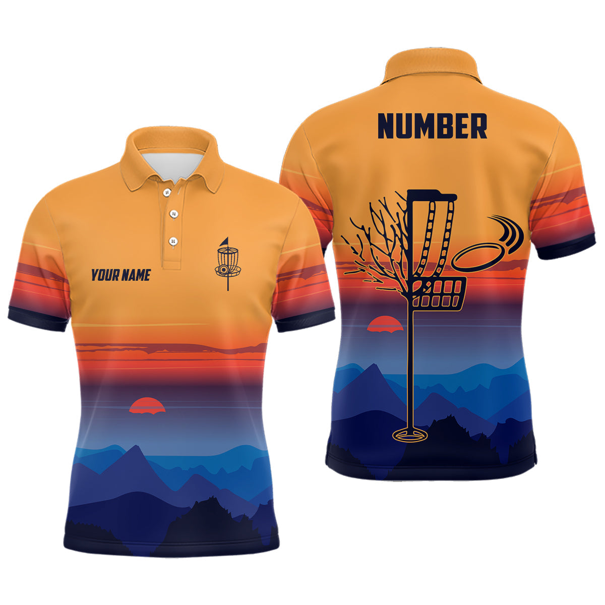 Sunset Landscape Mens Disc Golf Polos Custom Mens Polo Shirt S-5XL