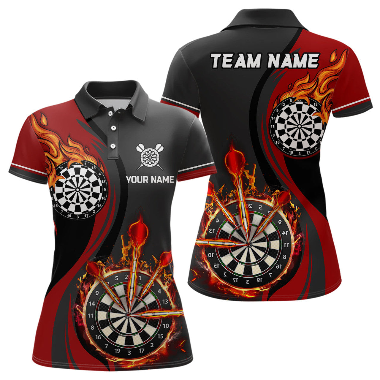 Custom Red Fire Flame Dart Shirt Design for Women's Polo Shirts S-5XL