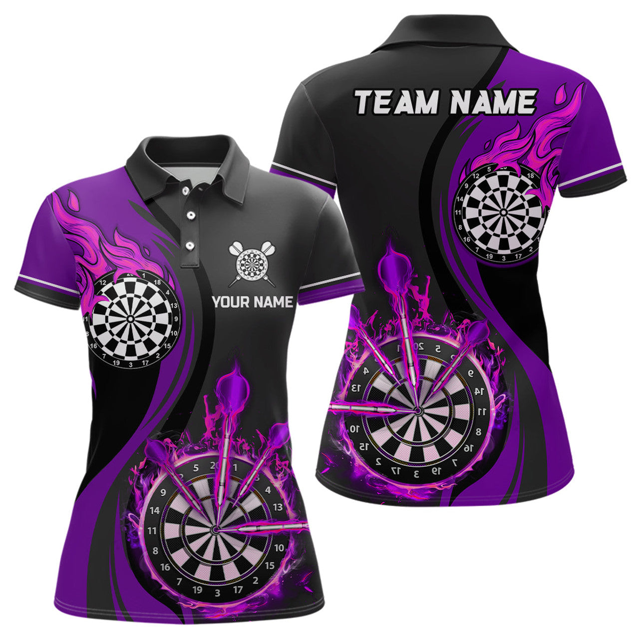 Custom Purple Fire Flame Dart Shirt for Stylish Design Women's Polo Shirts S-5XL