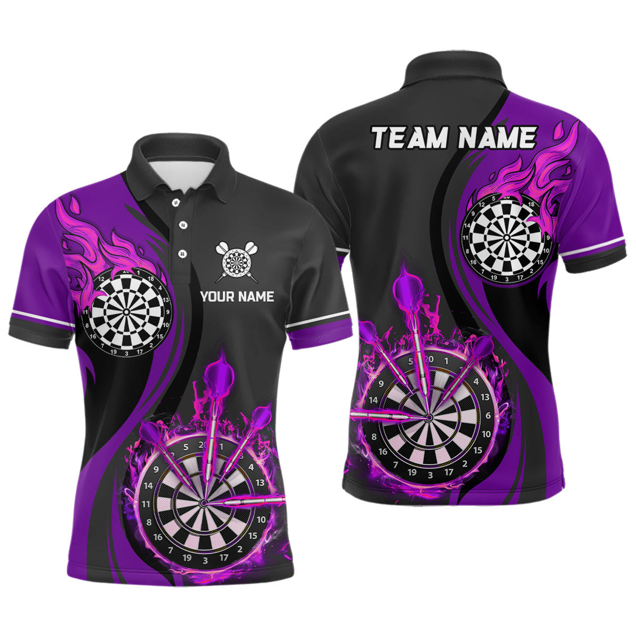 Custom Purple Fire Flame Dart Shirt for Men Men's Polo Shirt S-5XL