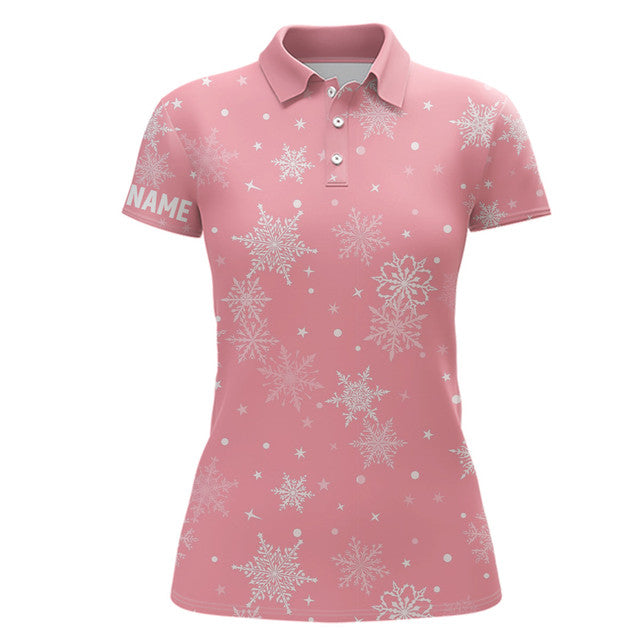 Custom Snowflakes Christmas Pink Golf Cute Golf Gifts Women's Polo Shirts S-5XL