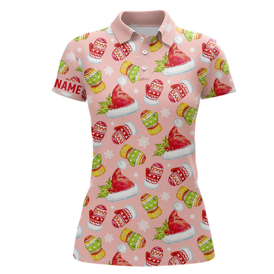 Custom Pink Christmas Golf Shirt Funny Personalized Gift Women's Polo Shirts S-5XL