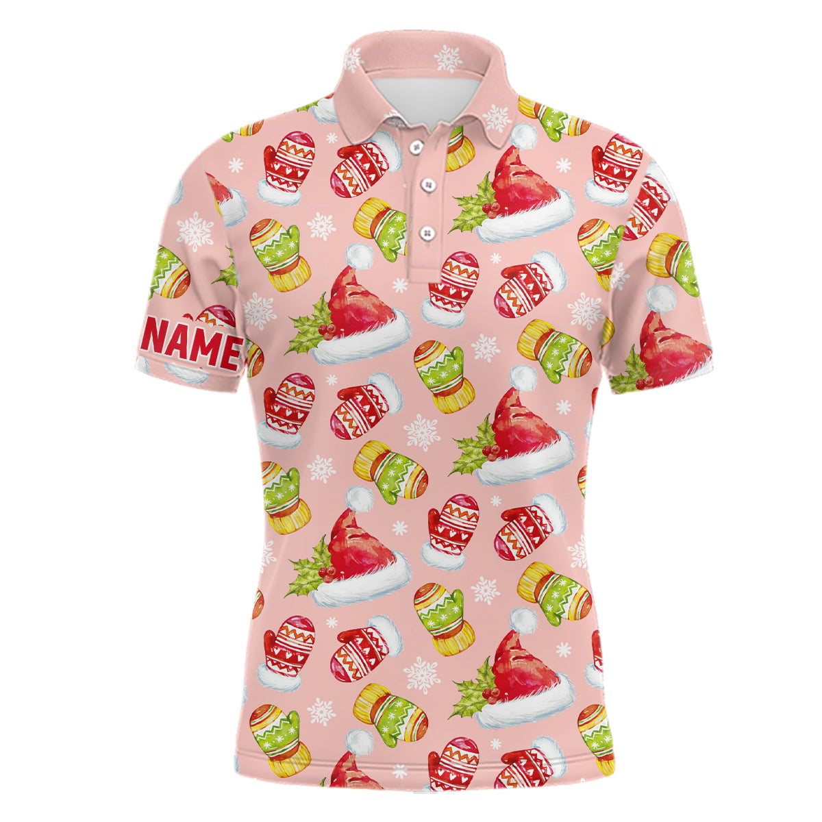 Watercolor Pink Christmas Golf Personalized Funny Mens Polo Shirt S-5XL