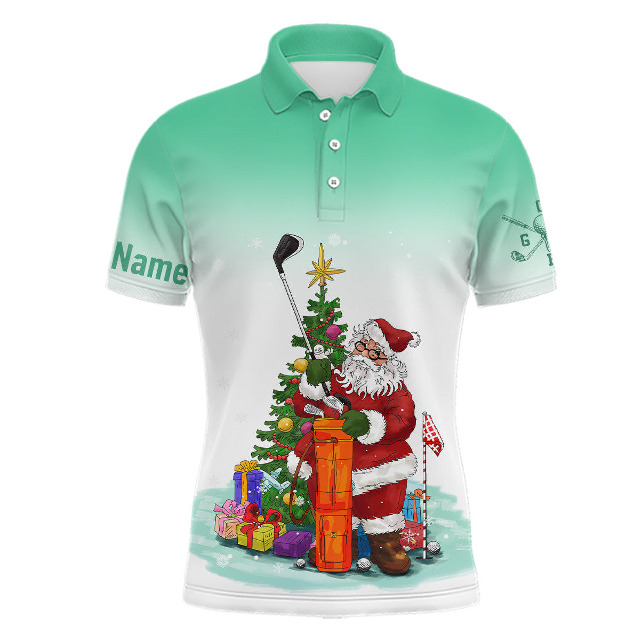 Personalized Mint Christmas Santa Golf Funny Mens Polo Shirt S-5XL