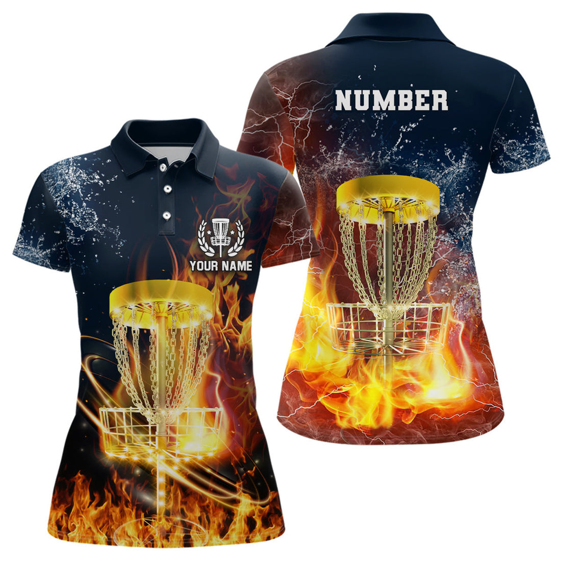 Custom Fire and Water Disc Golf Shirt with Lightning Design Women's Polo Shirts S-5XL