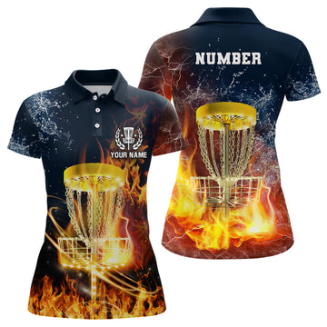 Custom Fire and Water Disc Golf Shirt with Lightning Design Women's Polo Shirts S-5XL