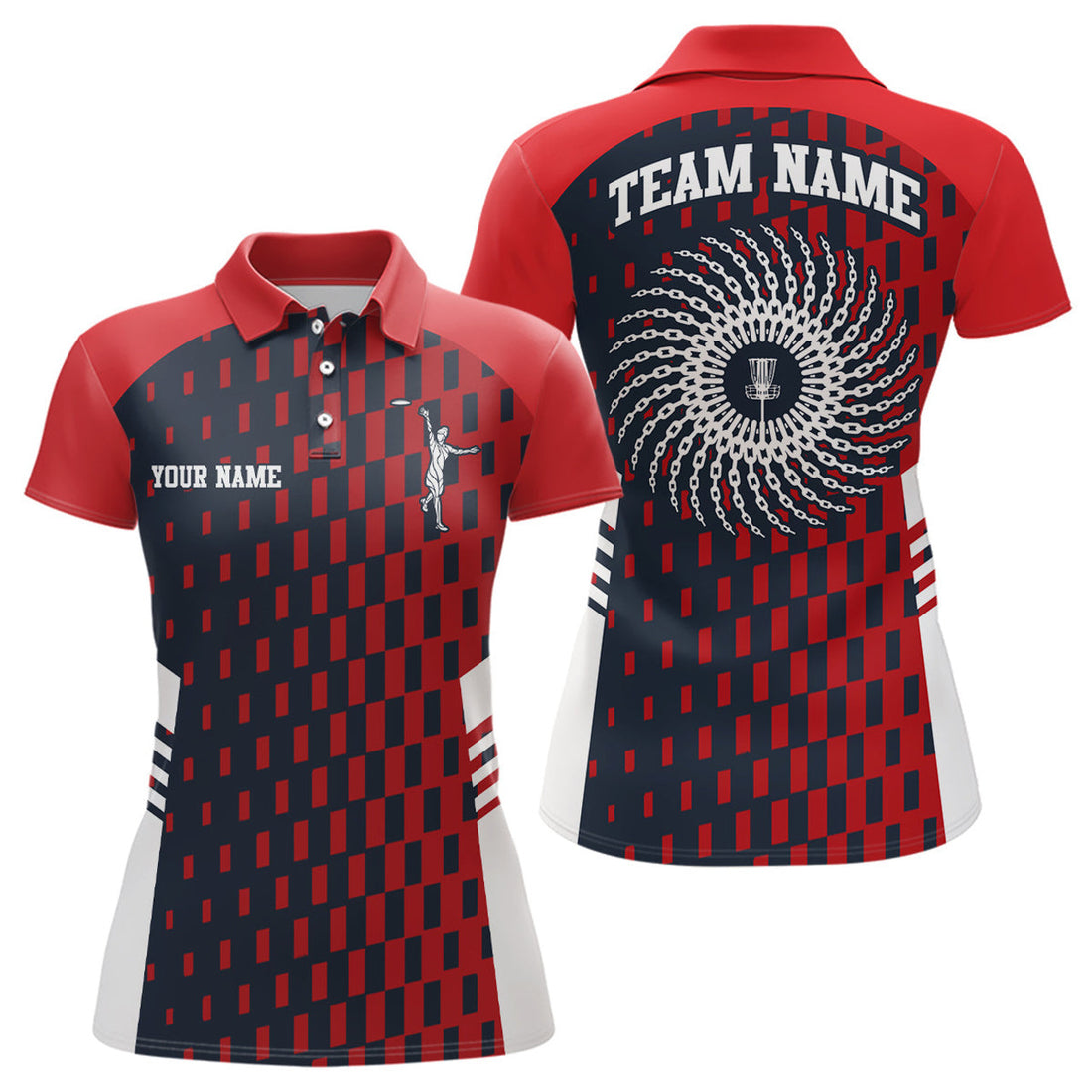 Custom Disc Golf Shirt Red Navy Checkered Gift for Her Women's Polo Shirts S-5XL