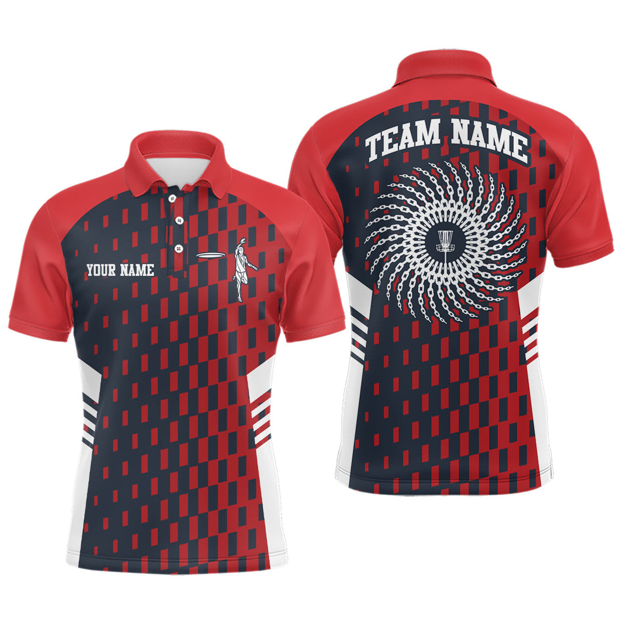 Men's Disc Golf Polo Shirt Red Navy Checkered Custom Golf Gifts Polo Shirt S-5XL