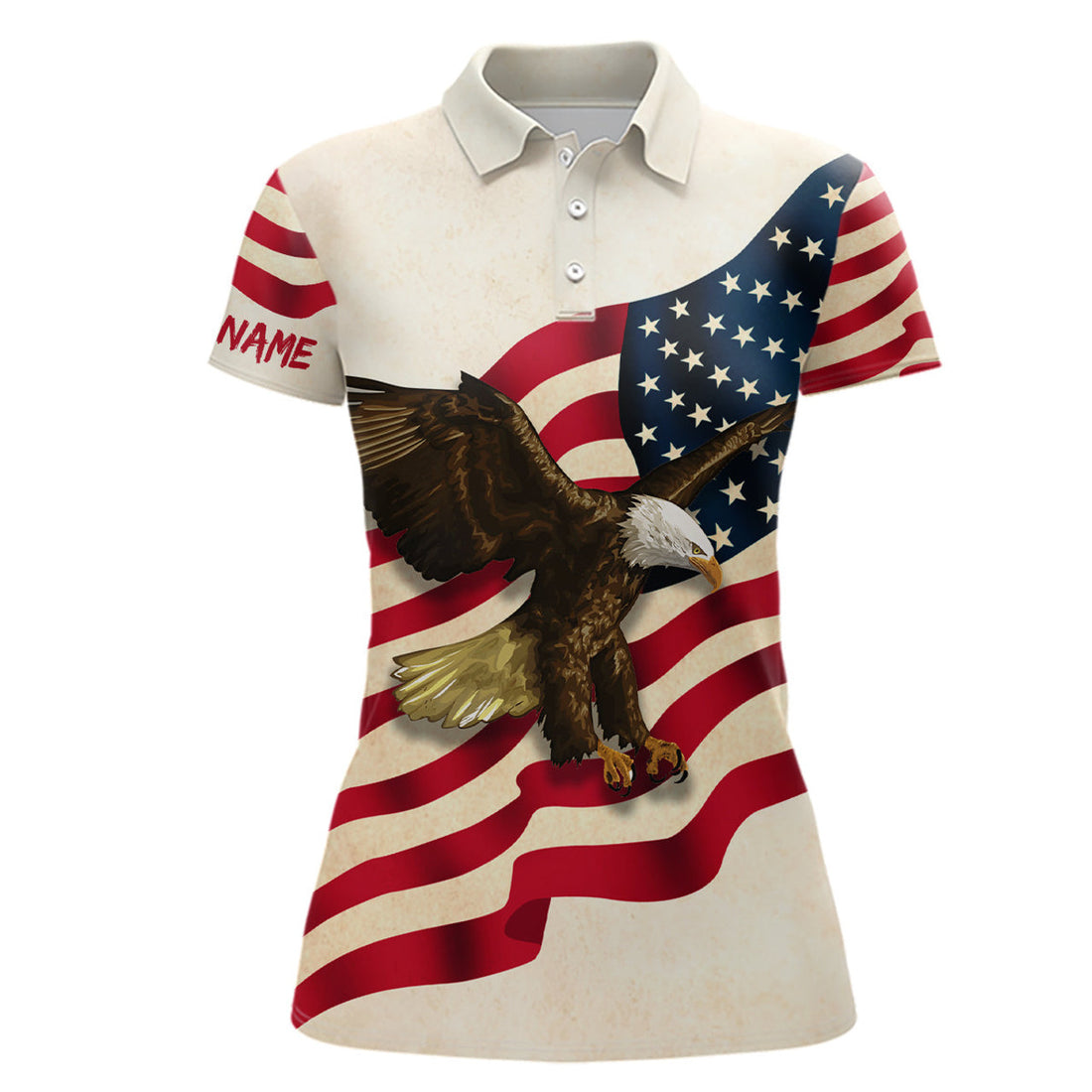 Custom Retro American Flag Eagle Patriotic Golf Tops Women's Polo Shirts S-5XL
