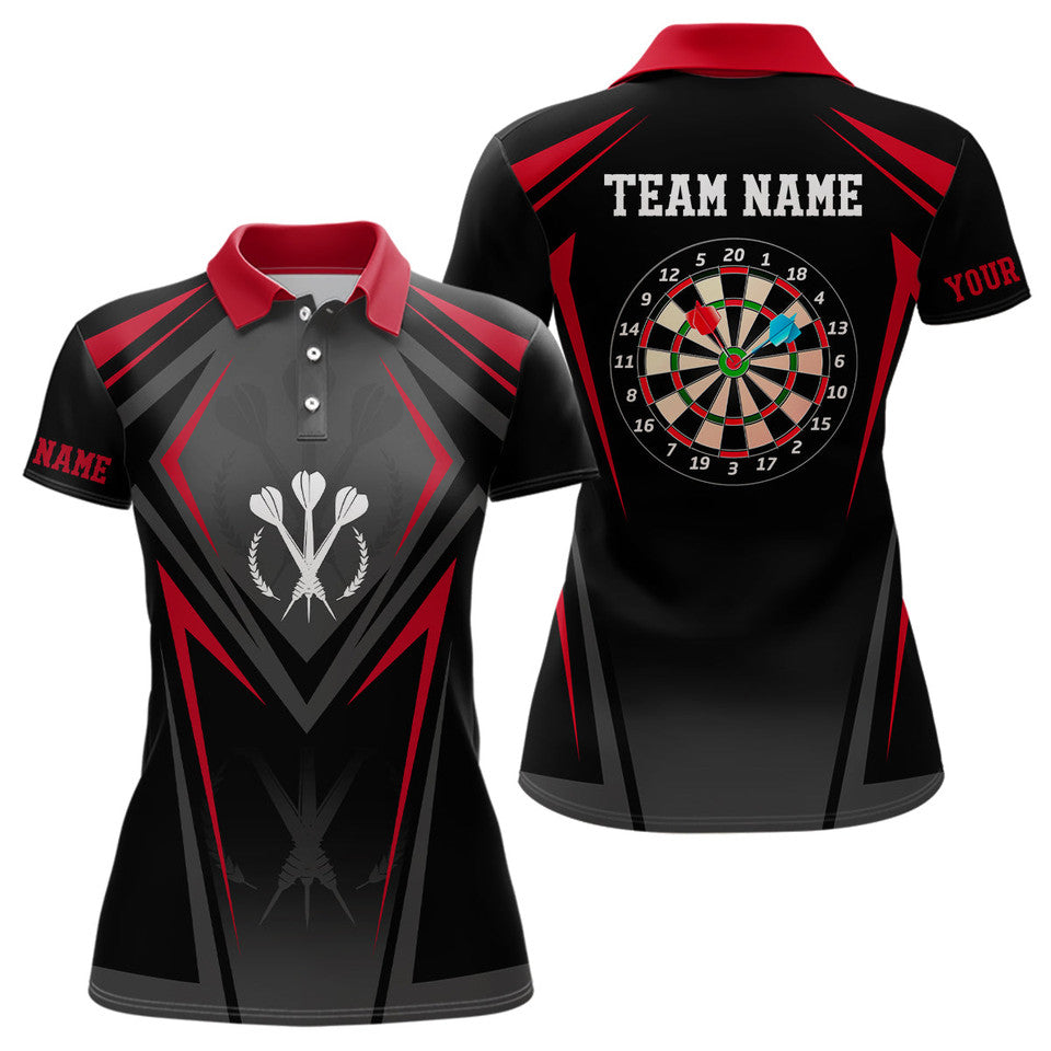 Custom Name Red Black Sporty Darts Shirt Cool Gift for Women's Polo Shirts S-5XL