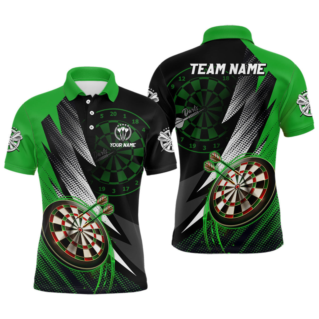 Personalized Green Black Darts Team Polo Shirt Mens Polo Shirt S-5XL