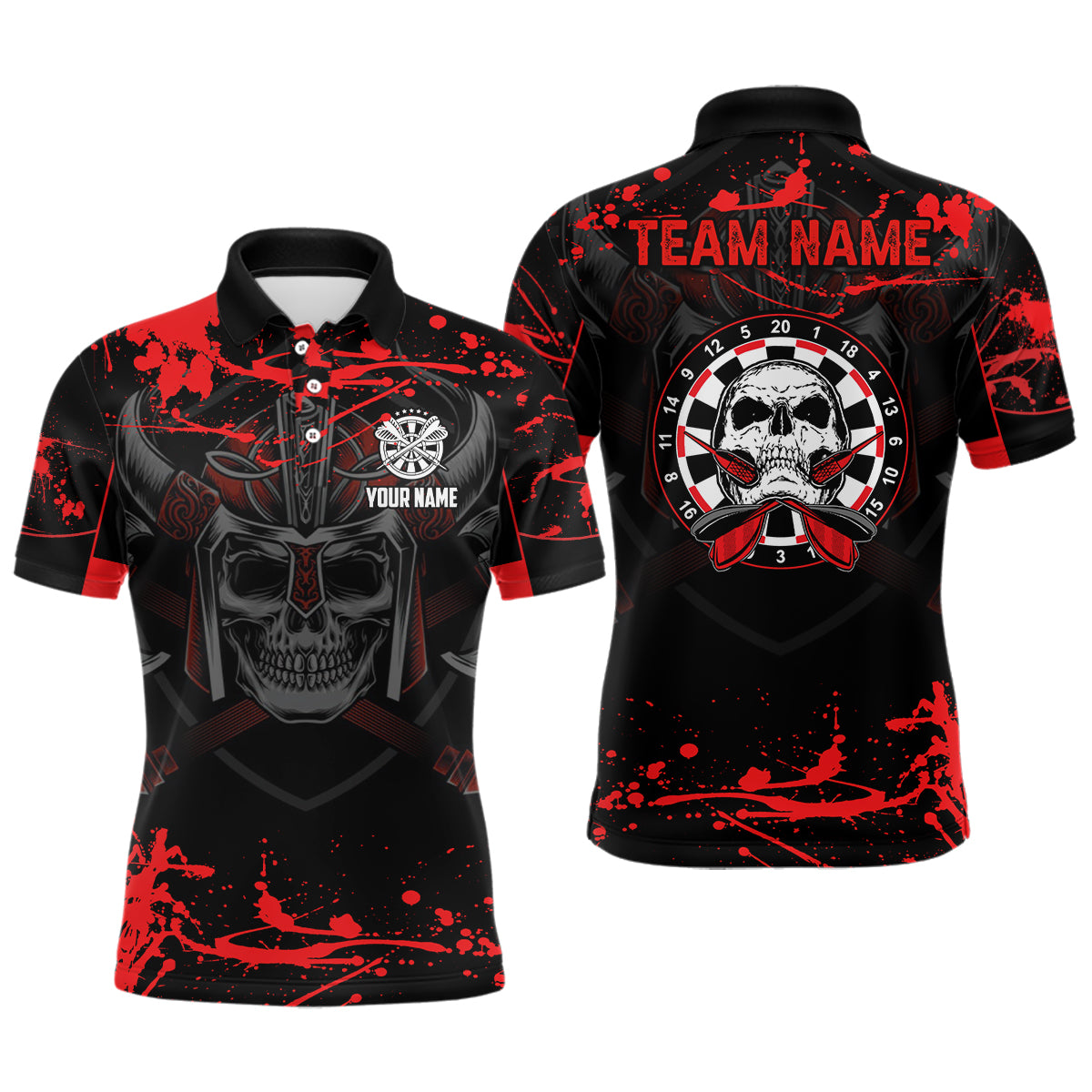 Warrior Skull Custom Red Scary Darts Shirt Size S-5XL Men's Polo Shirt