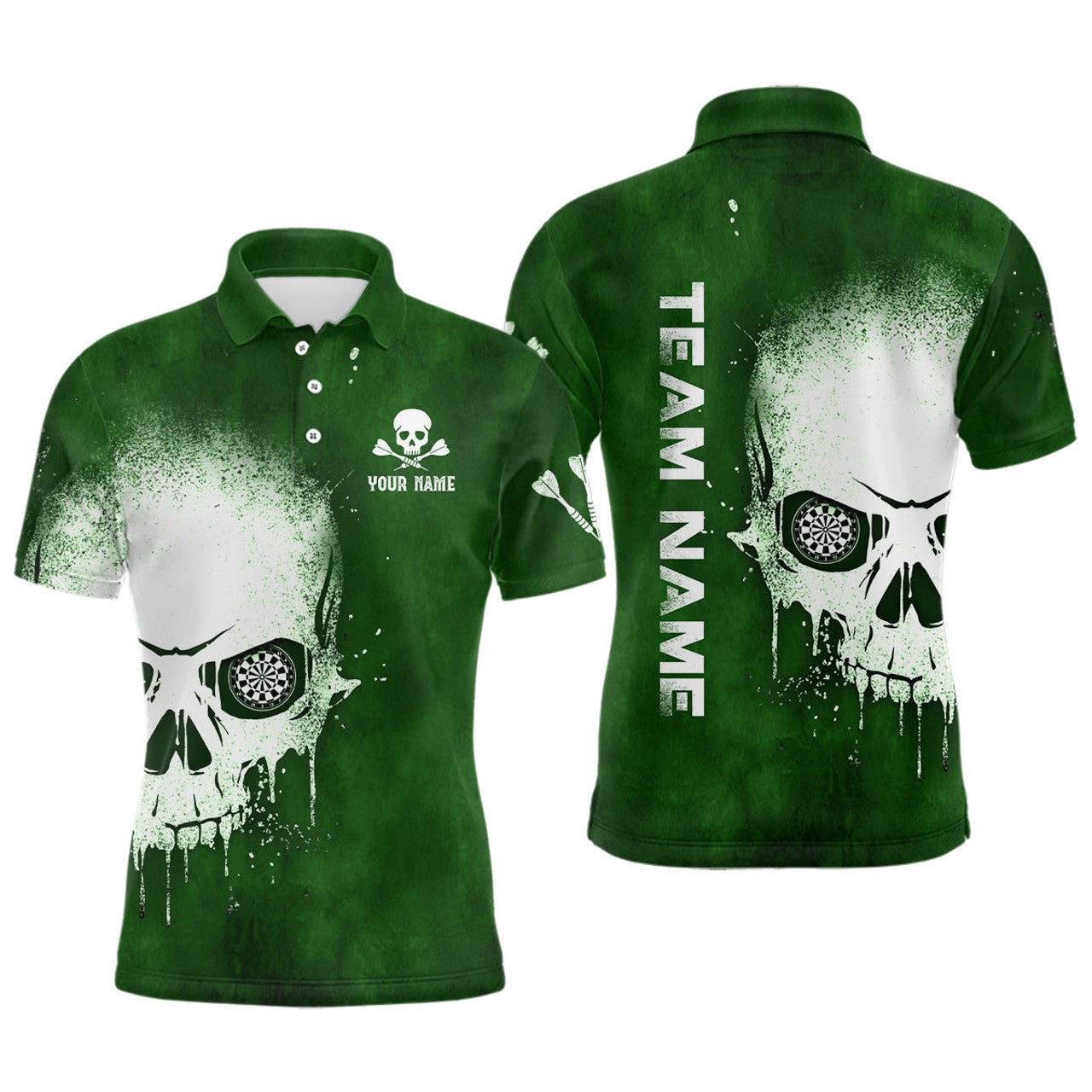 Custom Name Smoke Skull Green Scary Darts Shirt Men's Polo Shirt S-5XL