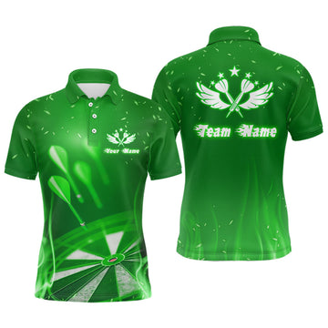 Custom Green Fire Flame Star Darts Jersey Men's Polo Shirt S-5XL