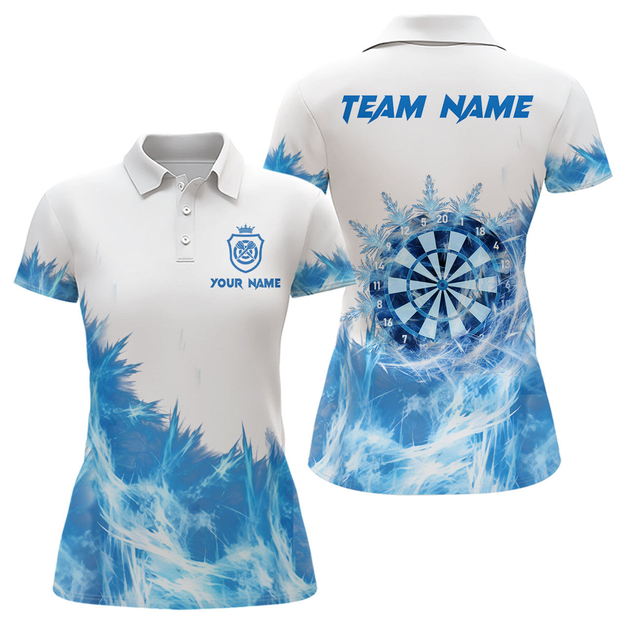 Custom Icy Blue White Darts for Darts Team Women's Polo Shirt S-5XL