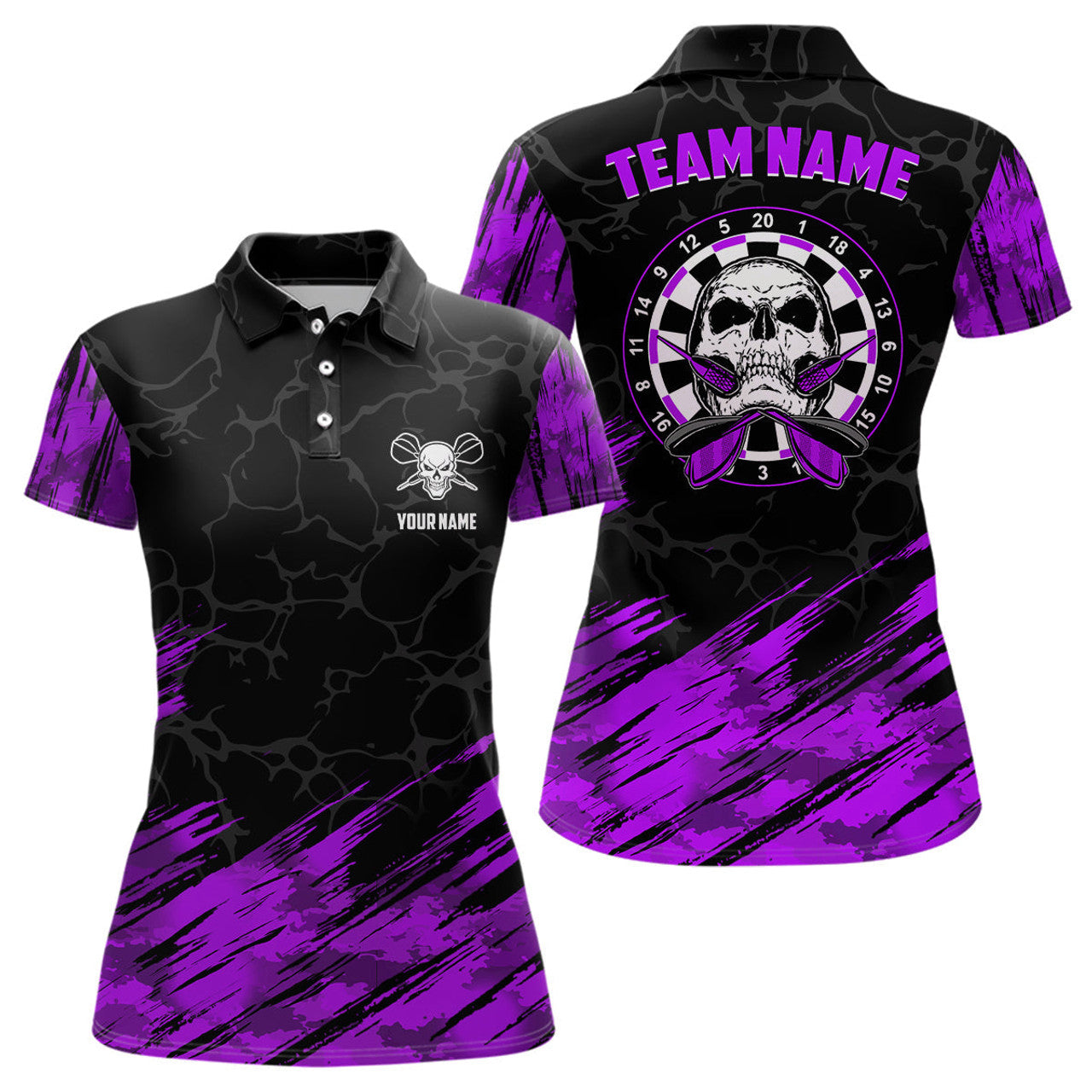 Custom Personalized 3D Skull Darts Purple Black for Polo Shirt Women S-5XL