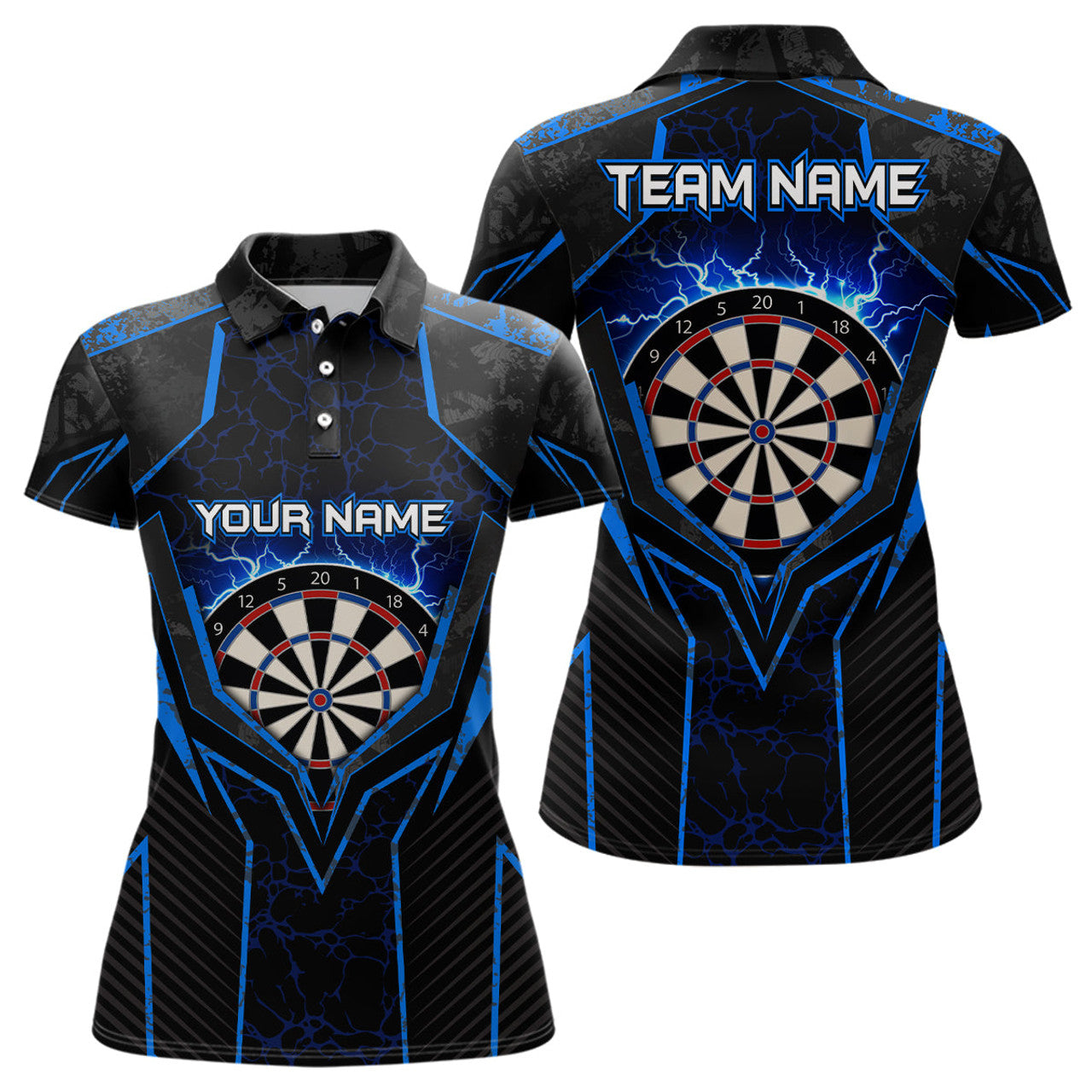 Custom Blue Lightning Thunder Darts Polo Darts Shirt For Women S-5XL