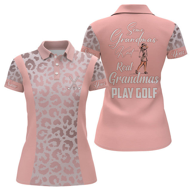 Custom Golf Leopard Print Some Grandmas Knit Real Play Women's Polo Shirts S-5XL