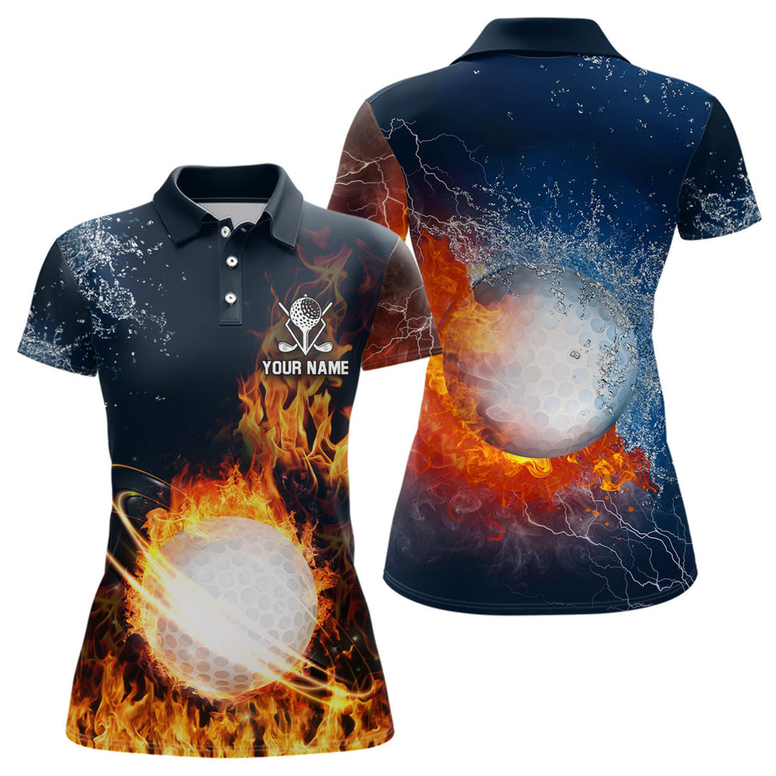 Custom Fire Water Lightning Golf Ball Design Golf Gifts Women's Polo Shirts S-5XL