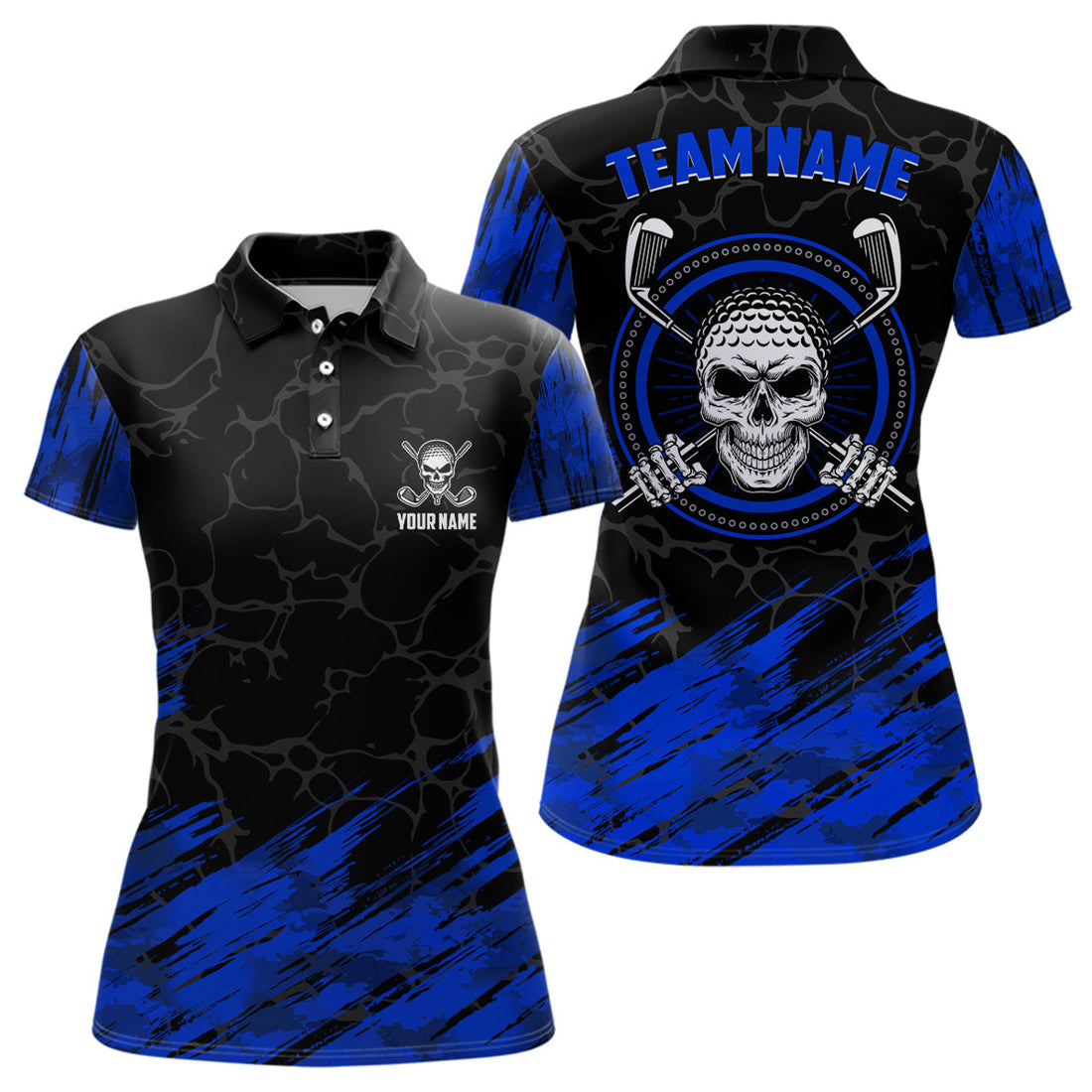 Custom Personalized Skull Golf Shirt Navy Black Women's Polo Shirts S-5XL