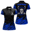 Custom Personalized Skull Golf Shirt Navy Black Women's Polo Shirts S-5XL