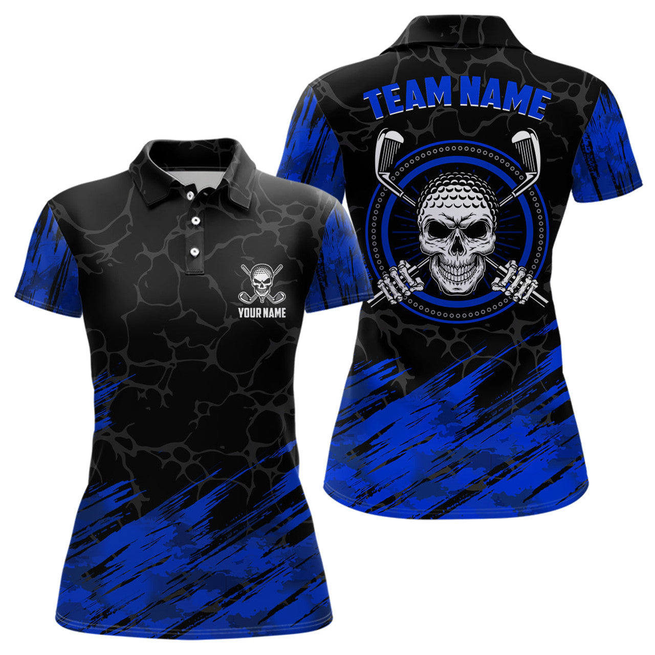 Custom Personalized Skull Golf Shirt Navy Black Women's Polo Shirts S-5XL