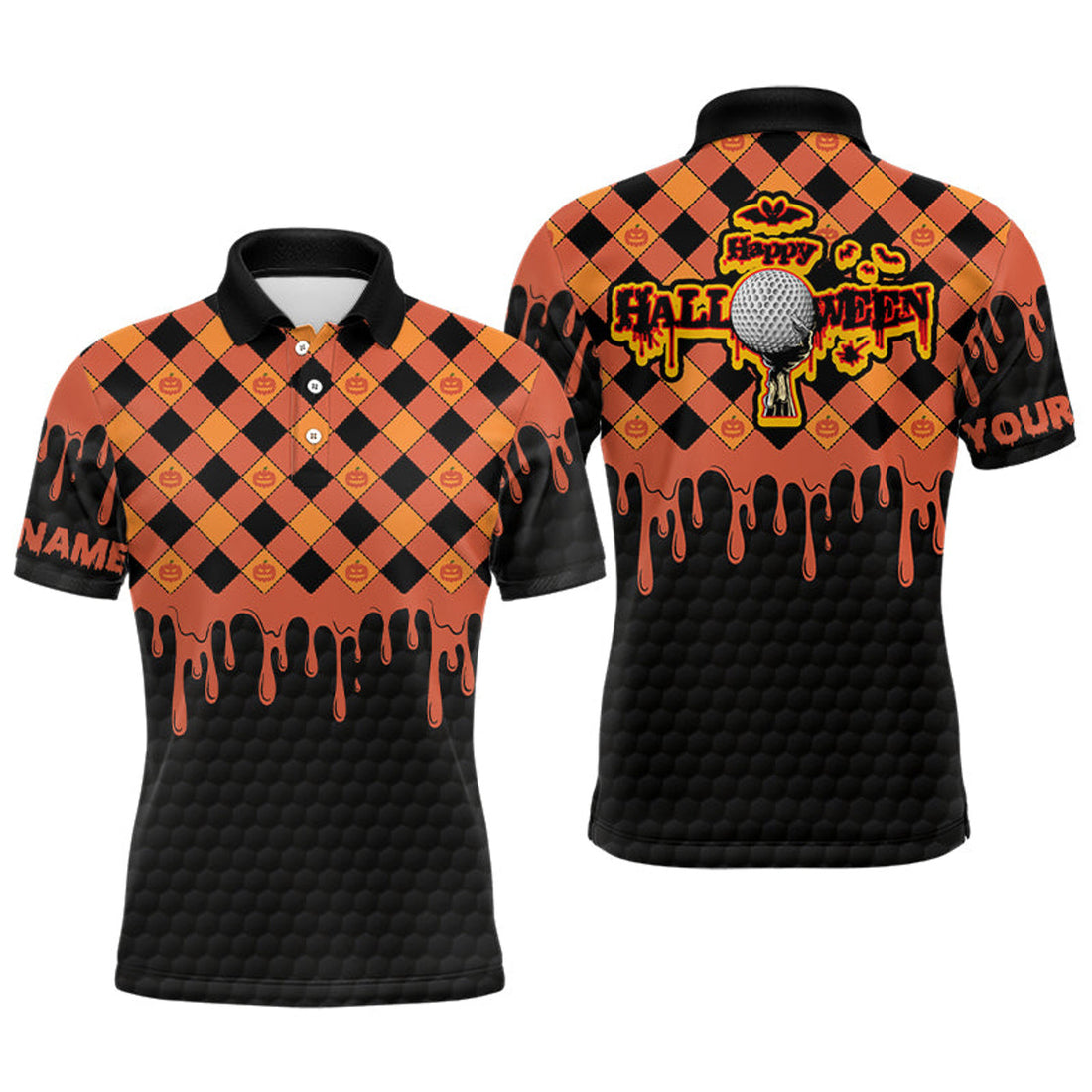 Custom Happy Halloween Pumpkin Skull Golf Shirt Golf Gift Men's Polo Shirt S-5XL