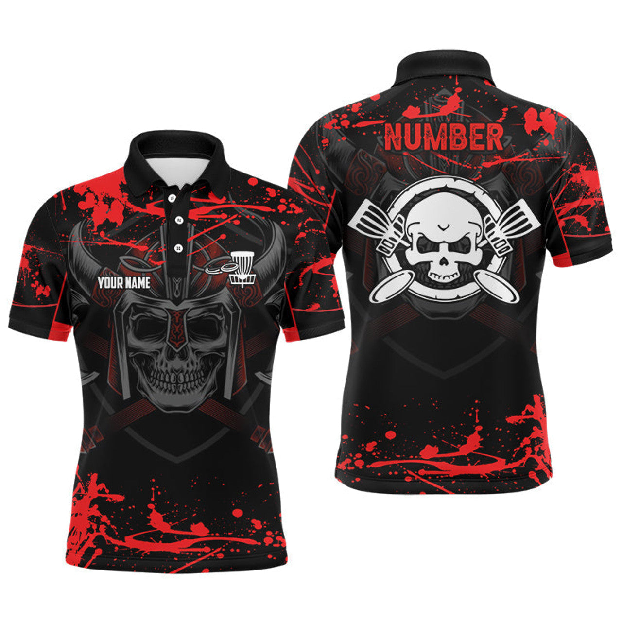 Custom Red Skull Disc Golf Shirt Golf Gifts Men's Polo Shirt S-5XL