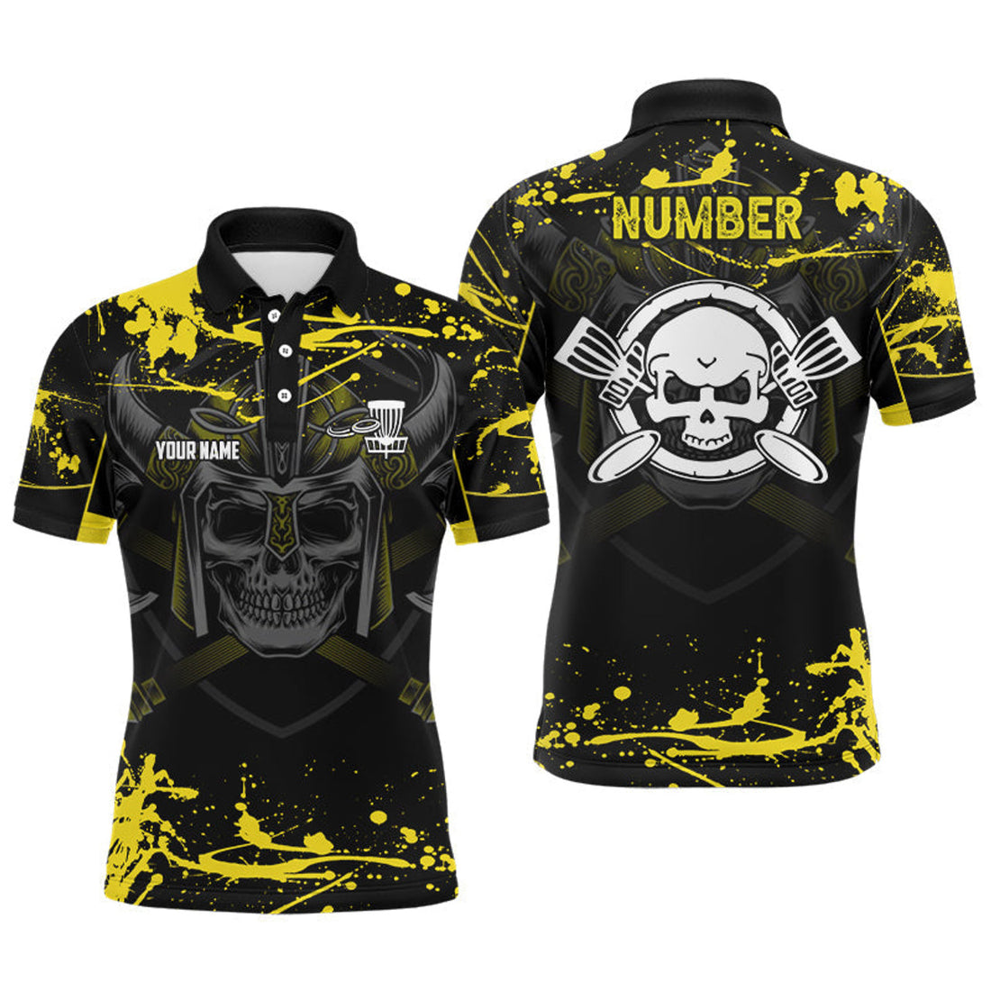 Custom Yellow Skull Disc Golf Shirt Golf Gifts Men's Polo Shirt S-5XL