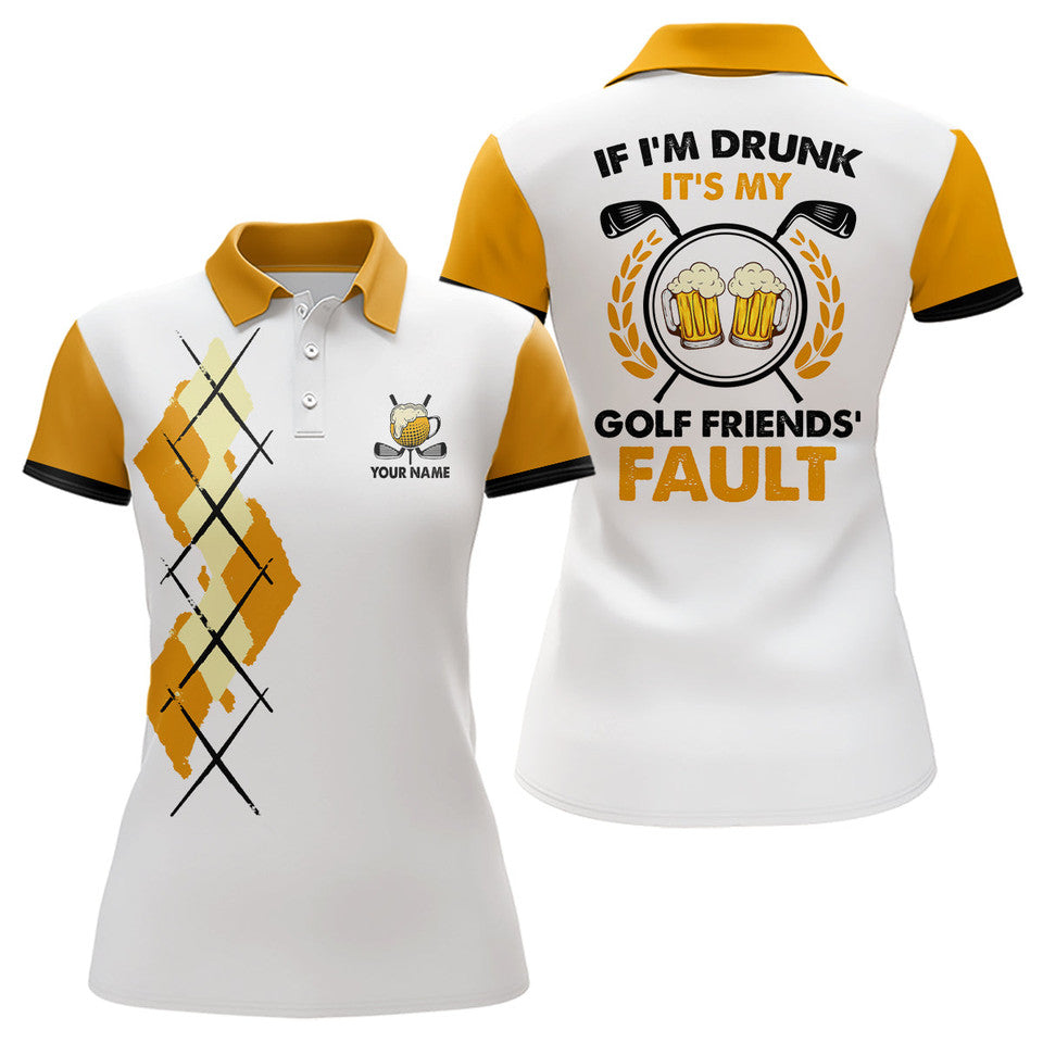Custom Yellow Argyle Beer Golf Shirt Funny Top Women's Polo Shirts S-5XL