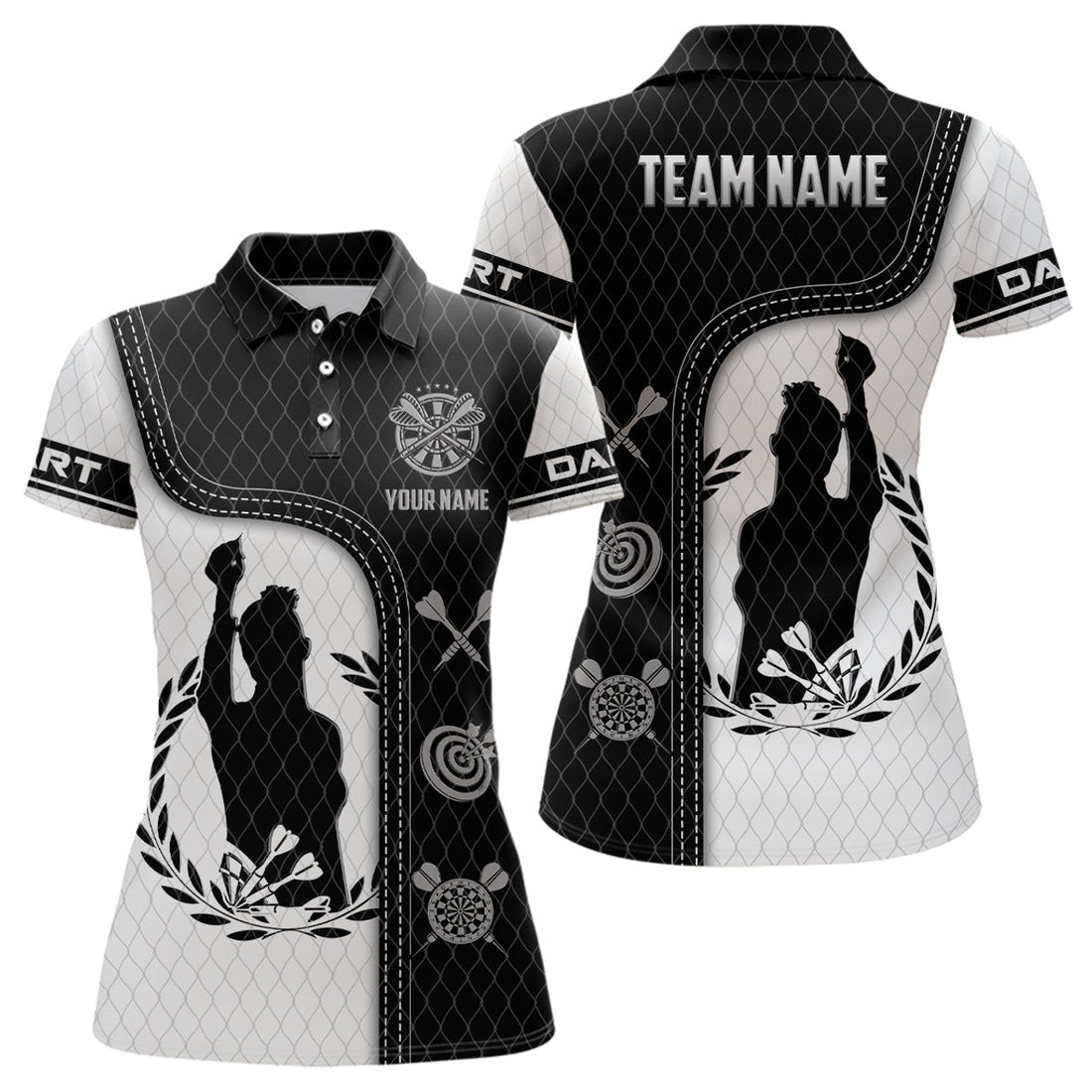 Custom Black White 3D All Over Print Darts for Players Women's Polo Shirts S-5XL