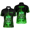 Custom Green Fire Flame Disc Golf Shirt Golf Gift Men's Polo Shirt S-5XL