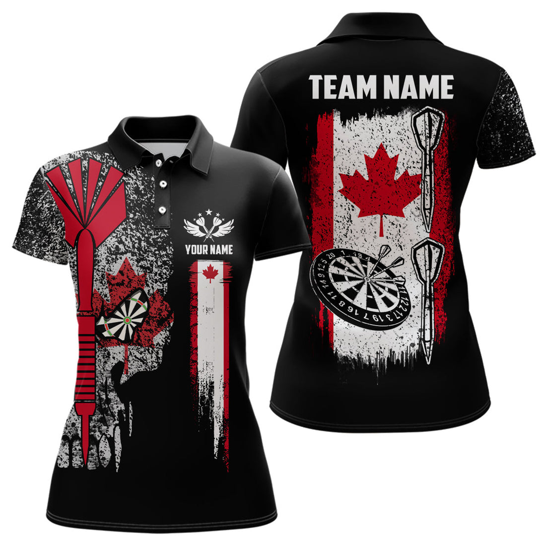 Custom Canada Flag Skull Darts for Patriotic Darts Women's Polo Shirts S-5XL