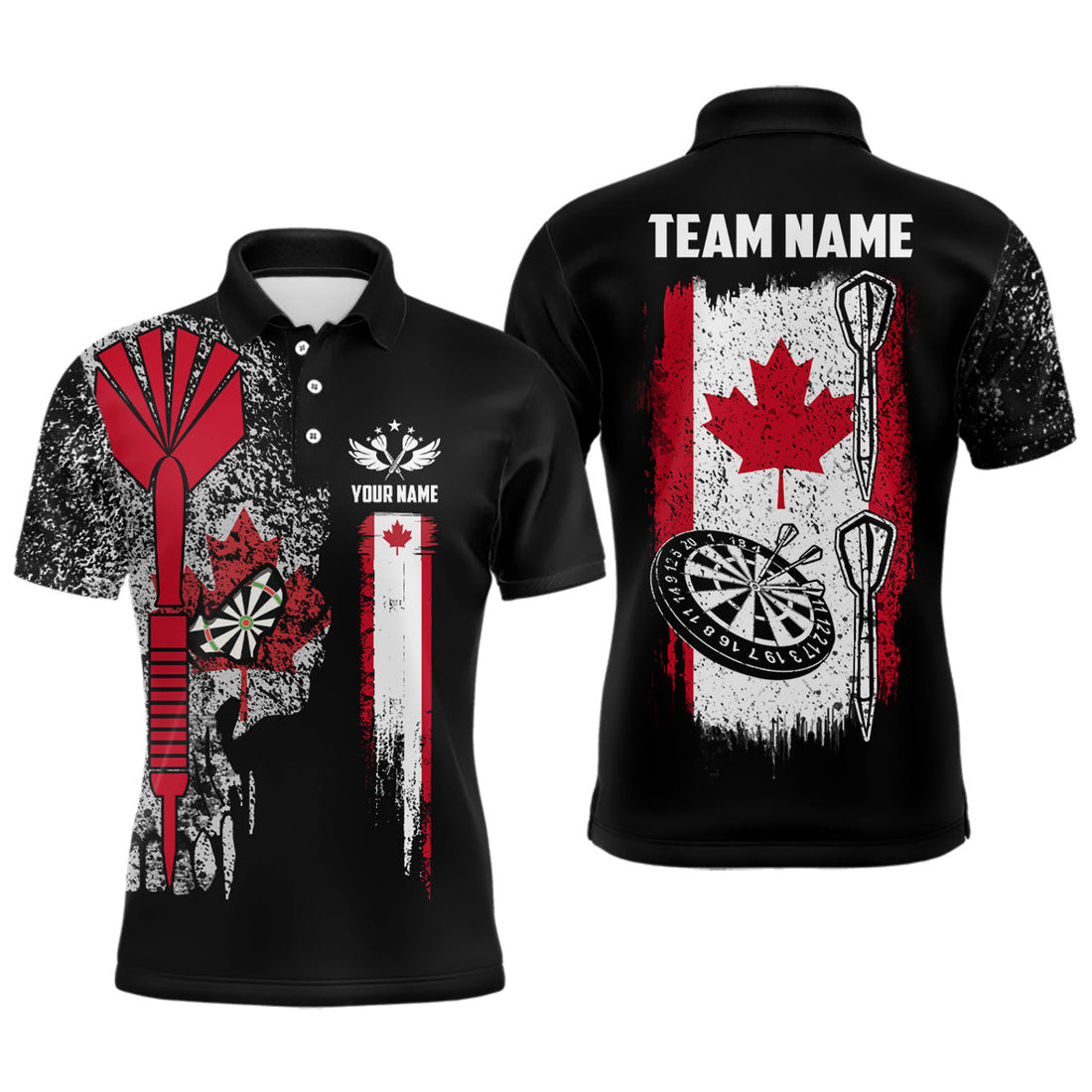 Custom Name Canada Flag Skull Darts Patriotic Dart Jersey Men's Polo Shirt S-5XL