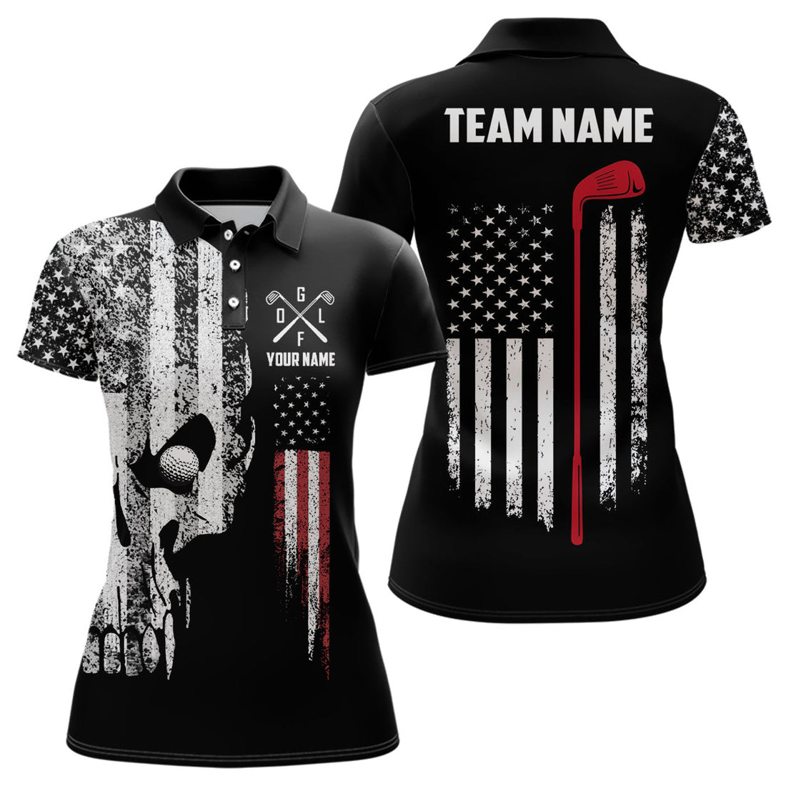 Custom American Flag Skull Golf Gifts Women's Polo Shirts S-5XL