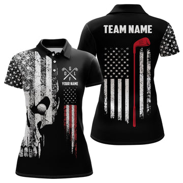Custom American Flag Skull Golf Gifts Women's Polo Shirts S-5XL