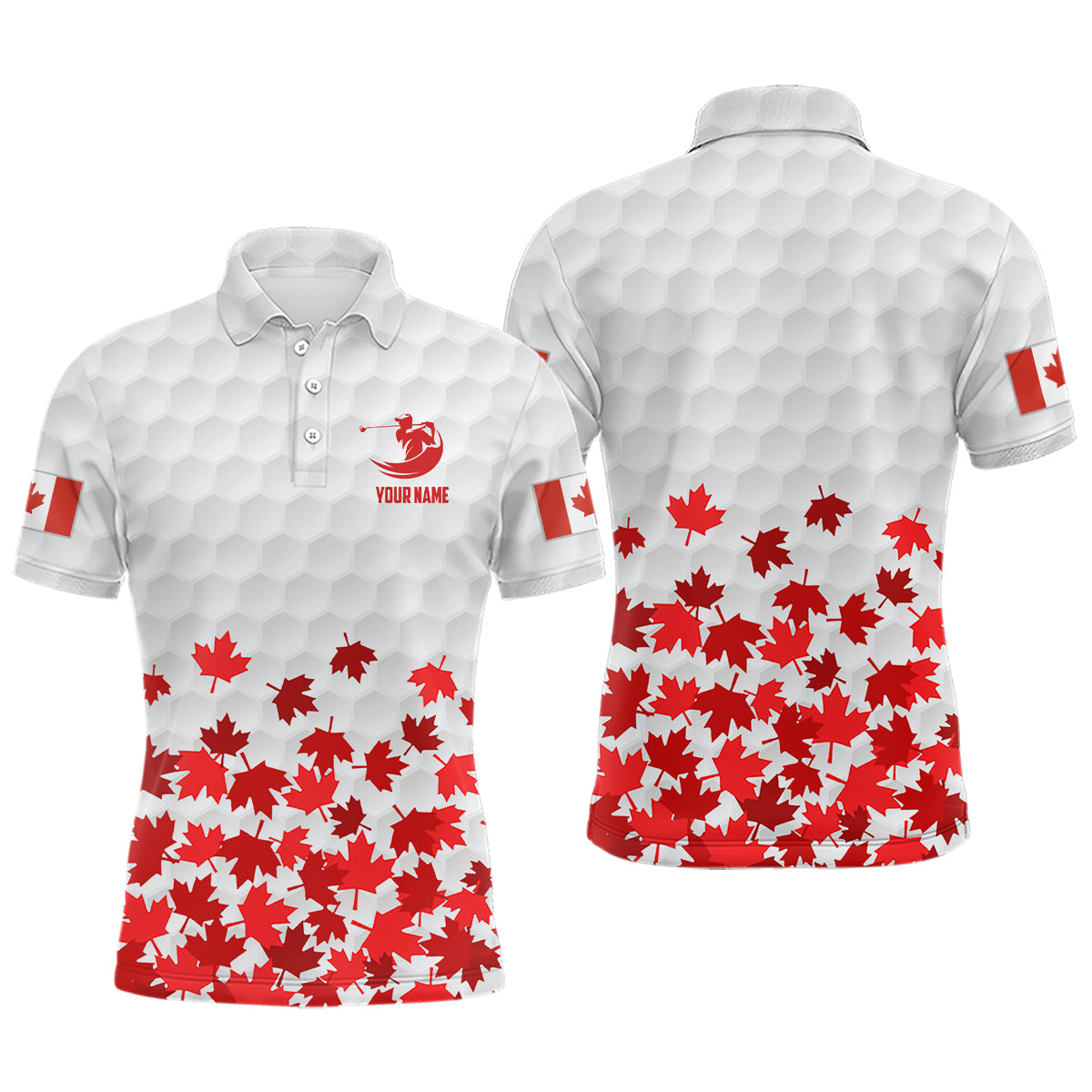 Canadian Flag Red Maple Leaf Custom White Patriotic Golf Men's Polo Shirt