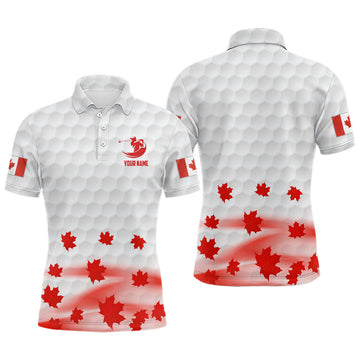 Canadian Flag Red Maple Leaves Golf Polo Shirt White Patriotic Mens Polo Shirt S-5XL