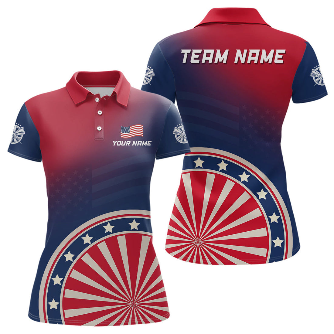 Custom Gradient American Flag Dartboard Patriotic Dart Women's Polo Shirts S-5XL
