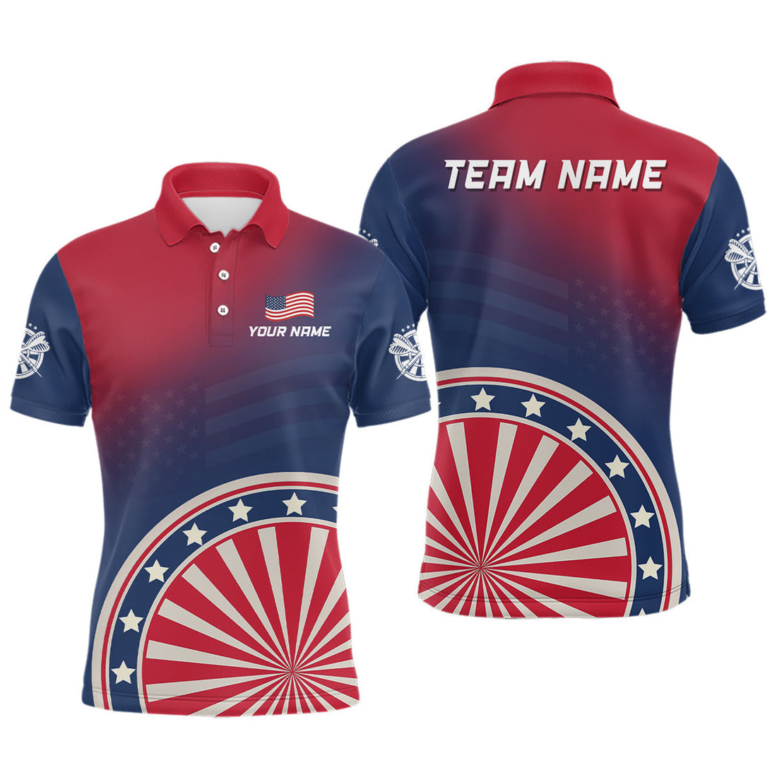 Custom Gradient American Flag Dart Jersey Patriotic Men's Polo Shirt S-5XL