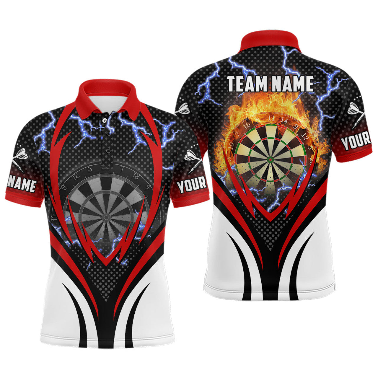 Custom Thunder Lightning Flame Darts Shirt Red Men's Polo Shirt S-5XL