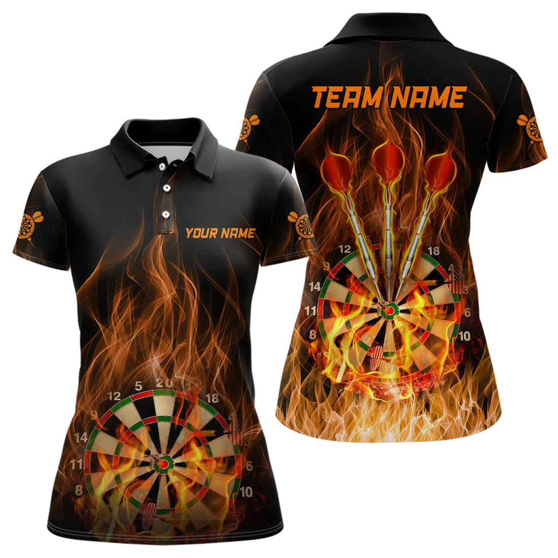Custom Fire Flame Dartboard Women 3D Polo Shirt Size S-5XL