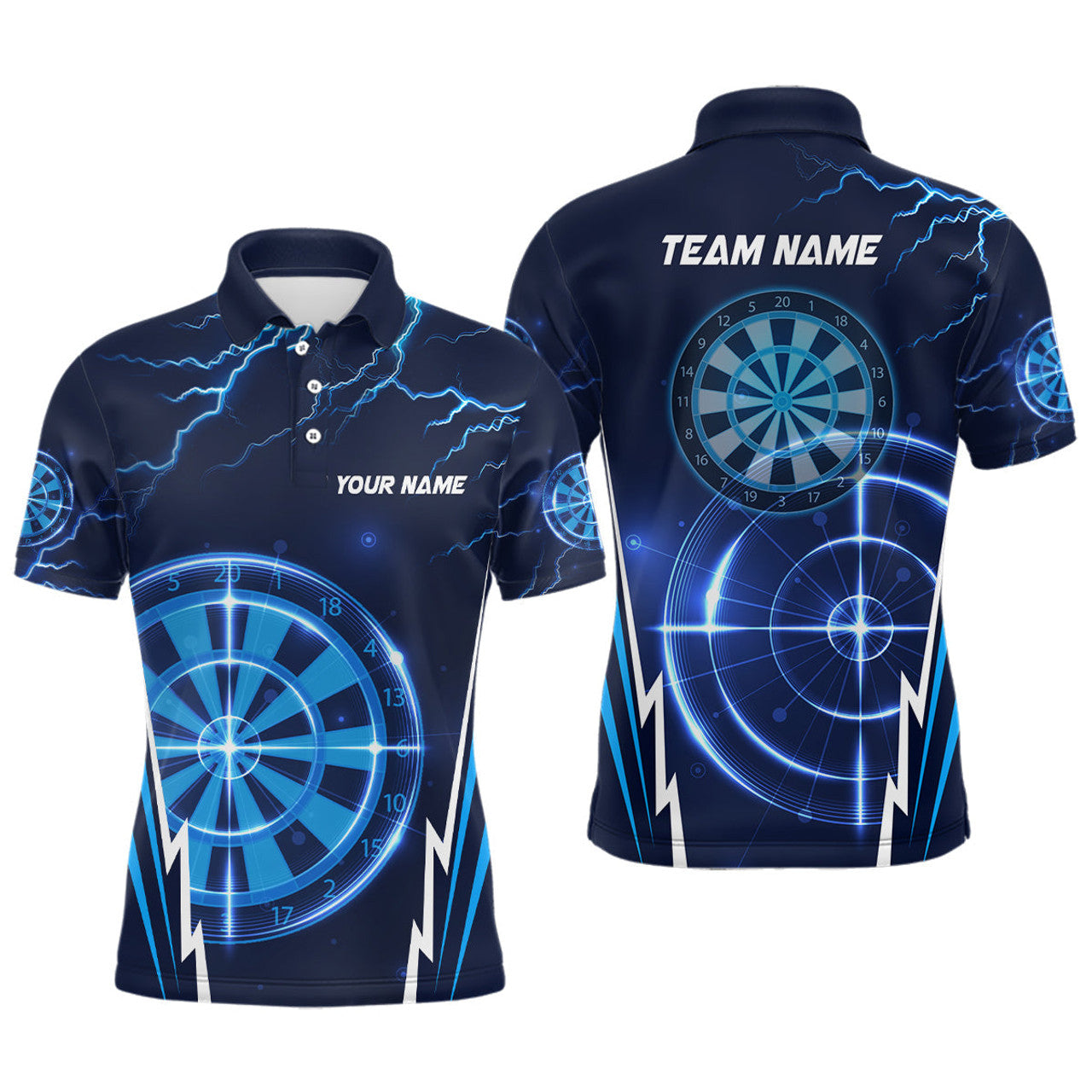 Custom Name Blue Thunder Lightning Darts Jersey Men's Polo Shirt S-5XL