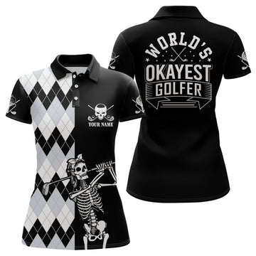 Custom Skull Funny Black White Argyle Golf Gift Women Women's Polo Shirts S-5XL