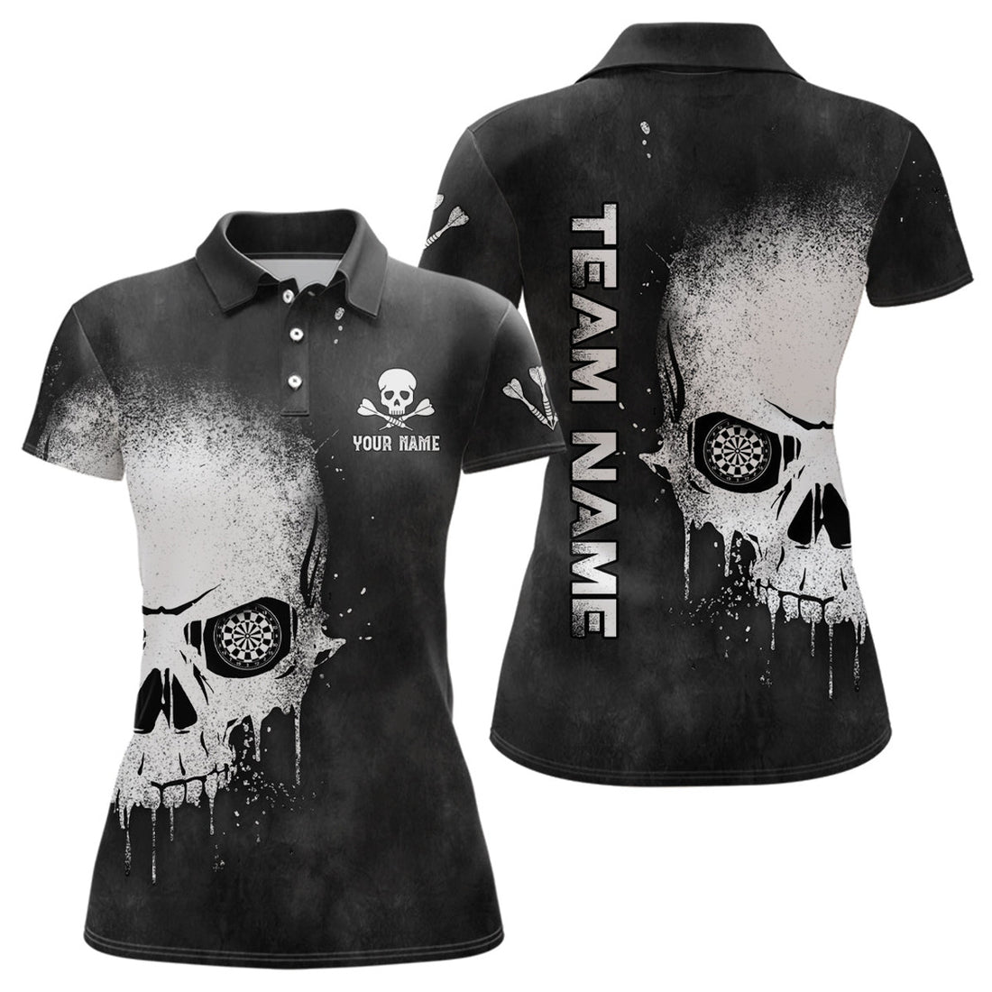 Custom Smoke Skull Black White Darts for Scary Dart Women's Polo Shirts S-5XL